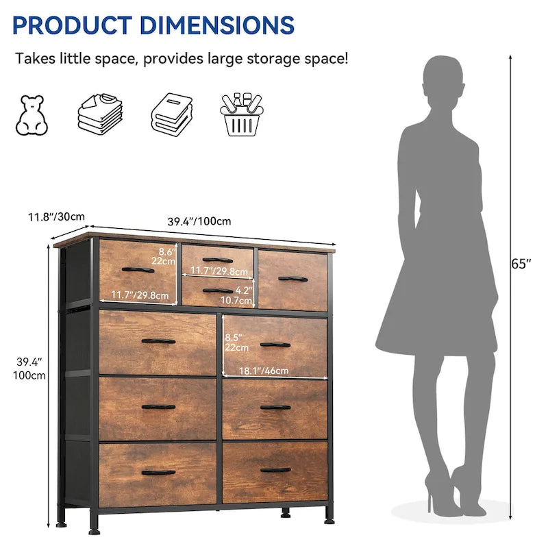 Moasis Rustic Wood-Style Bedroom Dresser with Metal Frame and Wooden Surface 16