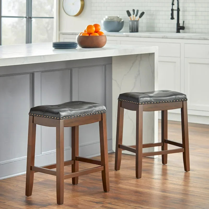 Simple Living Lonnie Set of 2 Padded 29-Inch Bar Height Saddle Stools