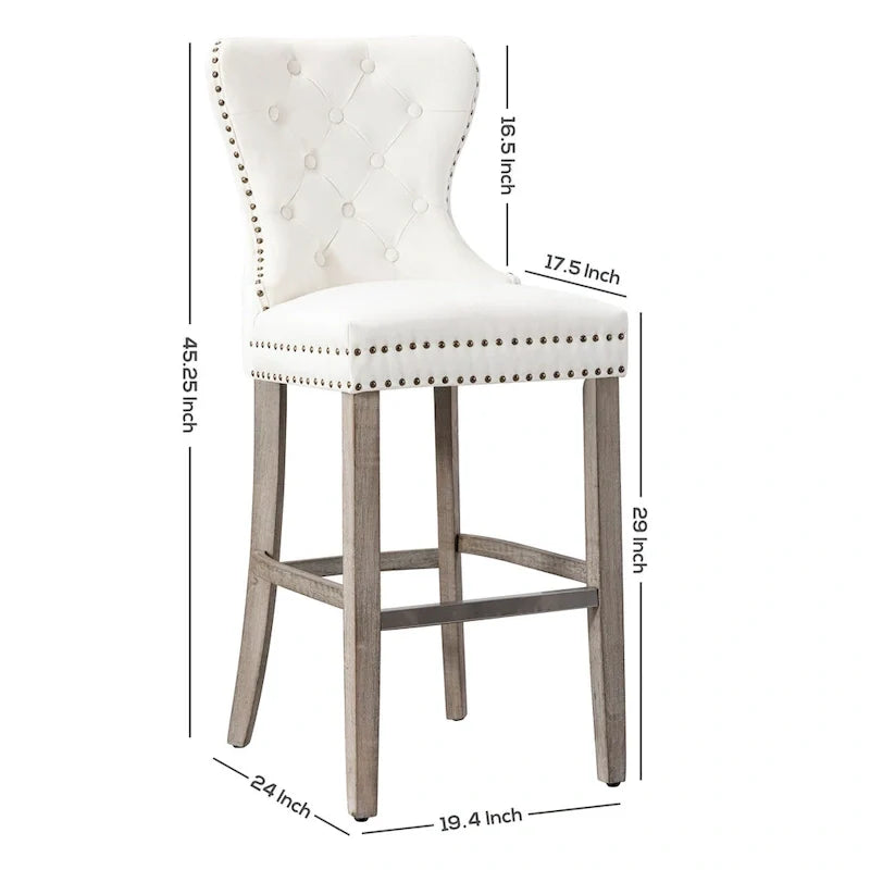 Carter Set of 2 Tufted Wingback Bar Stools with Nailhead Trim and Antique Grey Legs 2