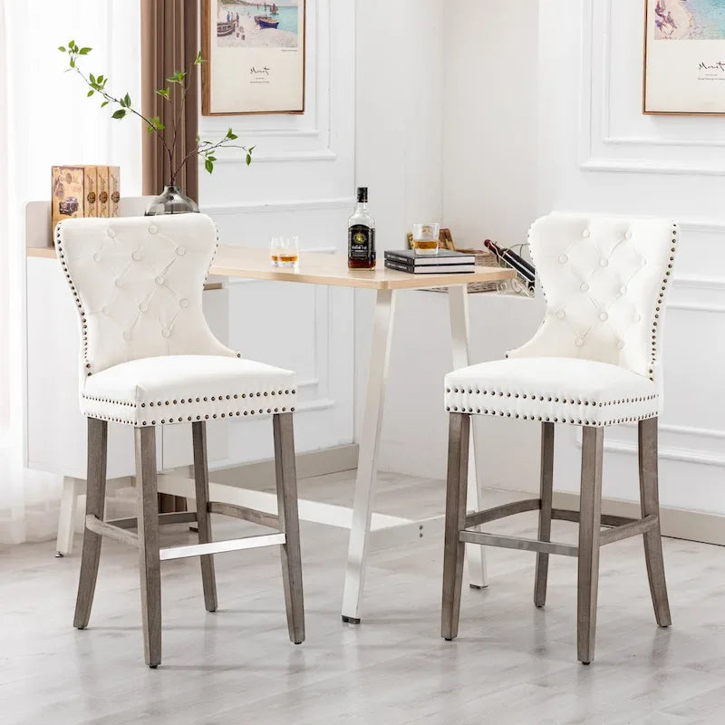 Carter Set of 2 Tufted Wingback Bar Stools with Nailhead Trim and Antique Grey Legs 6