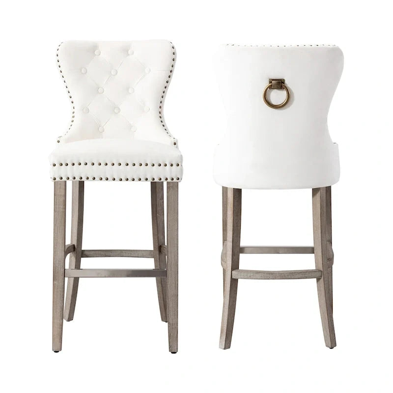 Carter Set of 2 Tufted Wingback Bar Stools with Nailhead Trim and Antique Grey Legs 8