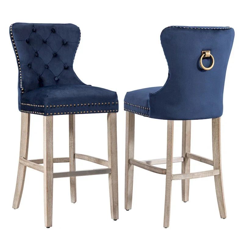 Carter Set of 2 Tufted Wingback Bar Stools with Nailhead Trim and Antique Grey Legs 11