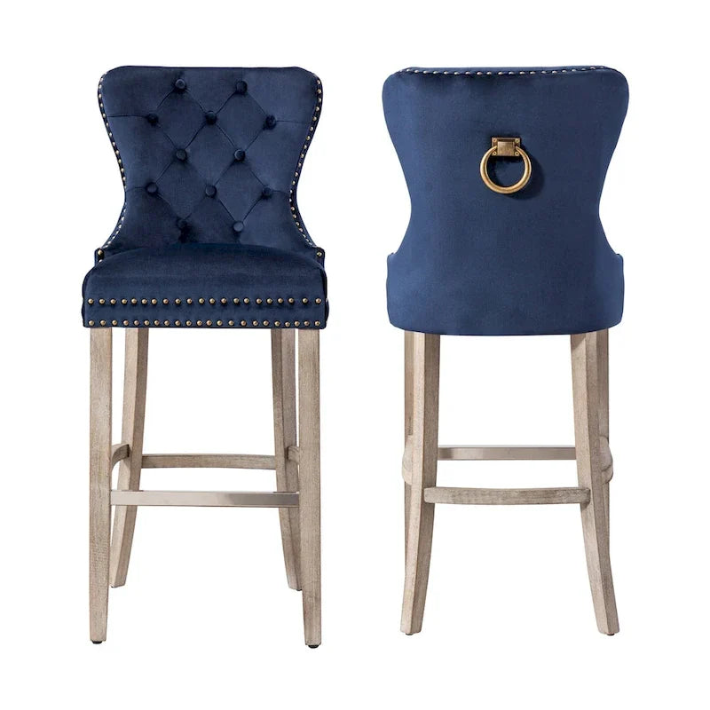 Carter Set of 2 Tufted Wingback Bar Stools with Nailhead Trim and Antique Grey Legs 12