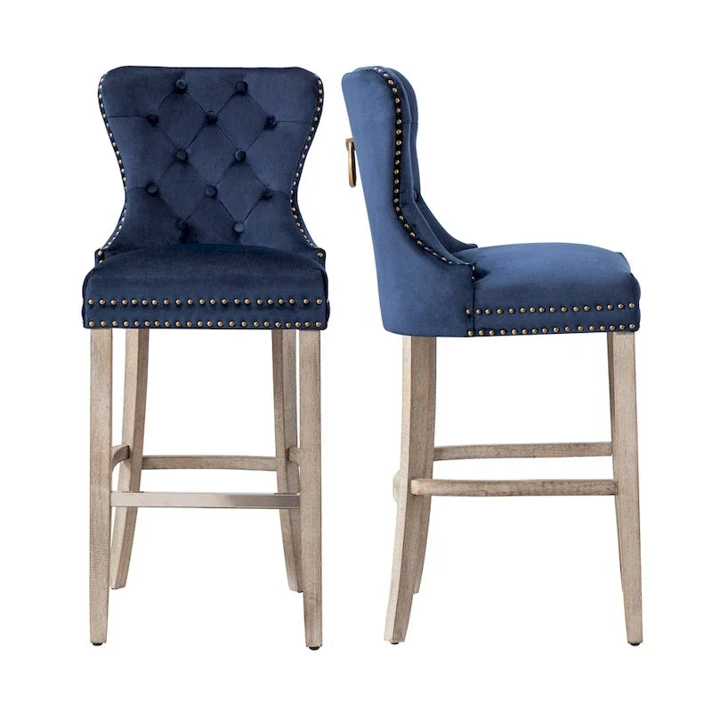 Carter Set of 2 Tufted Wingback Bar Stools with Nailhead Trim and Antique Grey Legs 13