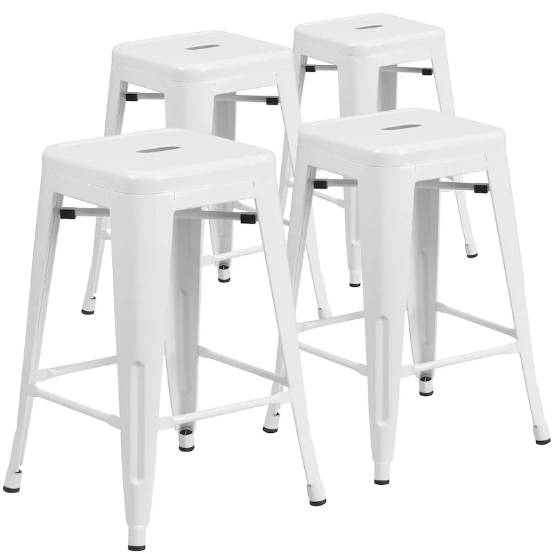 Set of 4 Backless Metal Counter Height Stools for Indoor-Outdoor Use - 24 Hours Square Seat 17