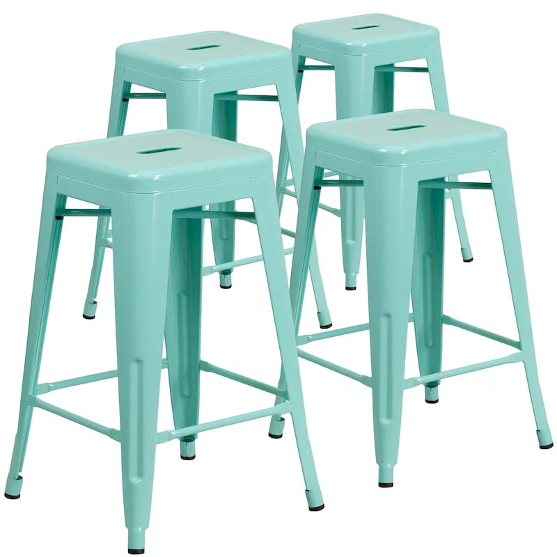Set of 4 Backless Metal Counter Height Stools for Indoor-Outdoor Use - 24 Hours Square Seat 18