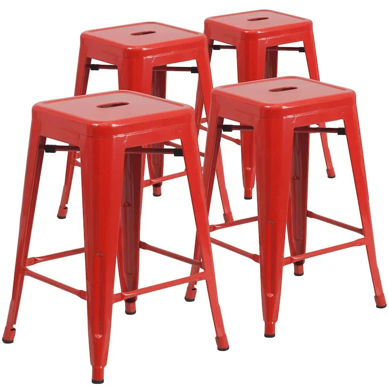 Set of 4 Backless Metal Counter Height Stools for Indoor-Outdoor Use - 24 Hours Square Seat 19