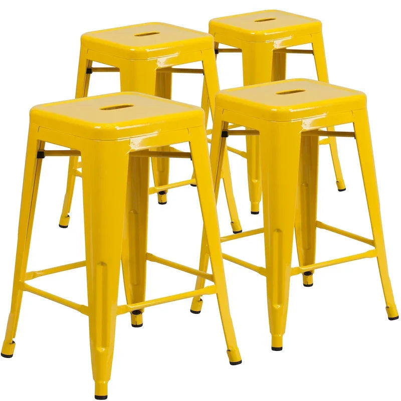 Set of 4 Backless Metal Counter Height Stools for Indoor-Outdoor Use - 24 Hours Square Seat 20