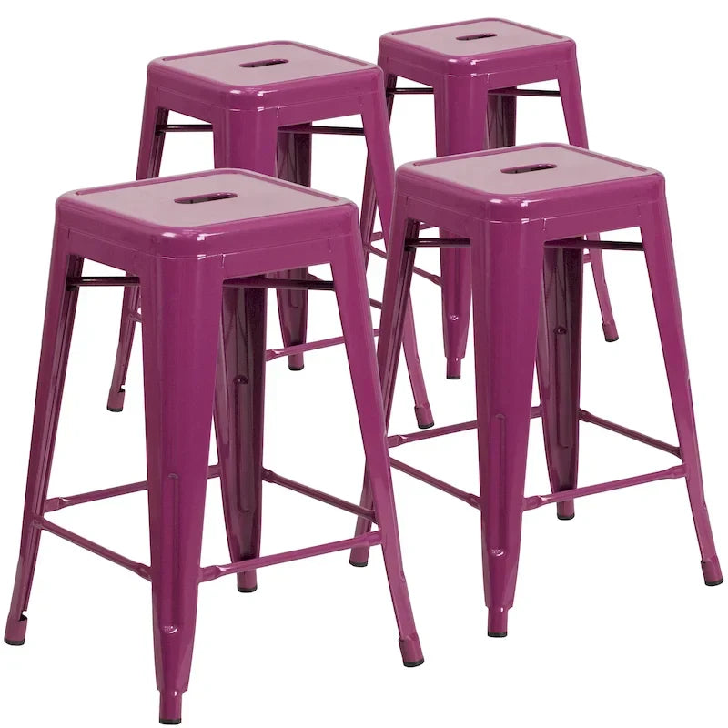 Set of 4 Backless Metal Counter Height Stools for Indoor-Outdoor Use - 24 Hours Square Seat 21