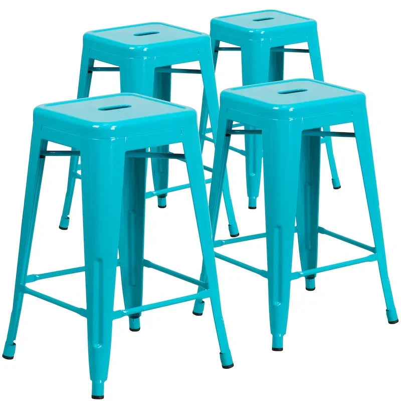 Set of 4 Backless Metal Counter Height Stools for Indoor-Outdoor Use - 24 Hours Square Seat 23