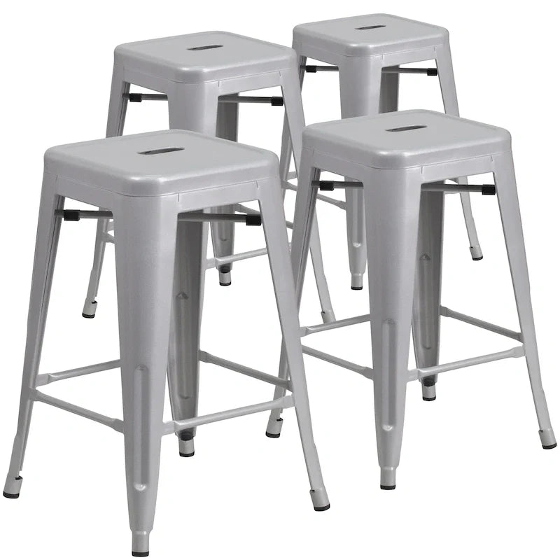 Set of 4 Backless Metal Counter Height Stools for Indoor-Outdoor Use - 24 Hours Square Seat 25