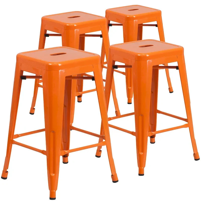 Set of 4 Backless Metal Counter Height Stools for Indoor-Outdoor Use - 24 Hours Square Seat 26