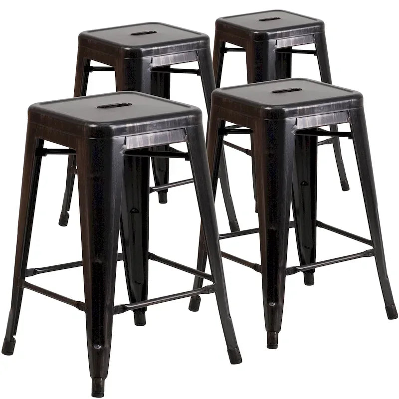 Set of 4 Backless Metal Counter Height Stools for Indoor-Outdoor Use - 24 Hours Square Seat 27