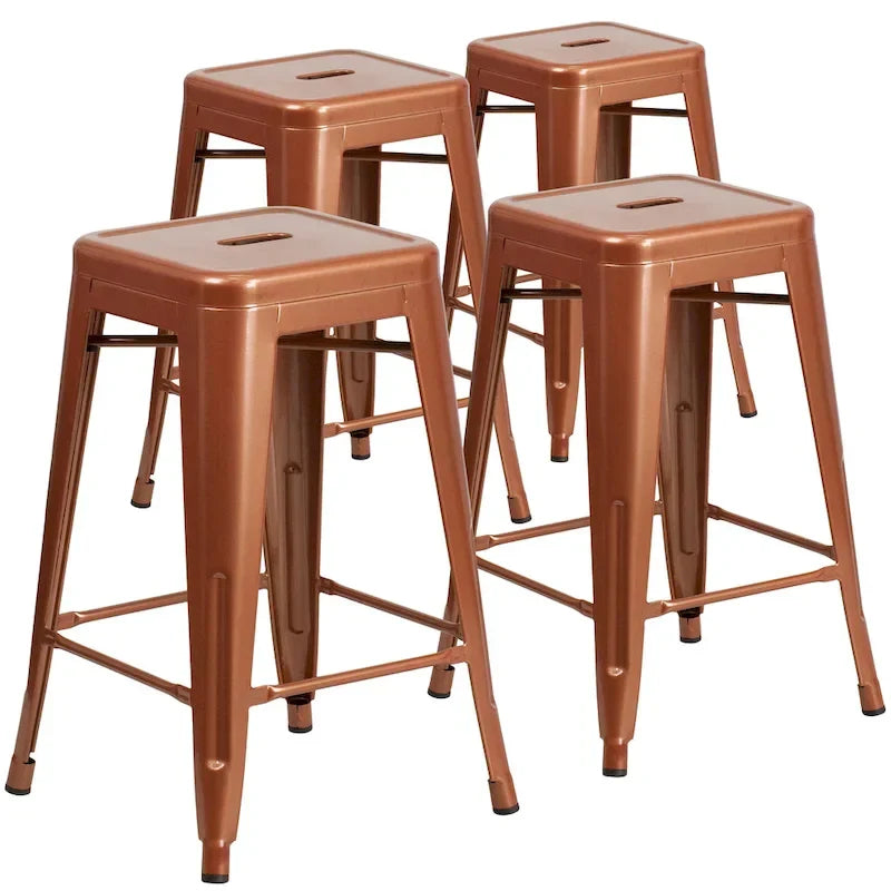 Set of 4 Backless Metal Counter Height Stools for Indoor-Outdoor Use - 24 Hours Square Seat 1
