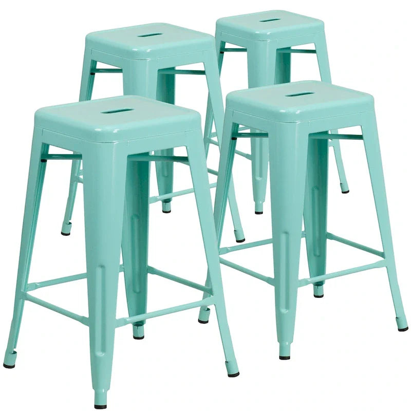 Set of 4 Backless Metal Counter Height Stools for Indoor-Outdoor Use - 24 Hours Square Seat 2