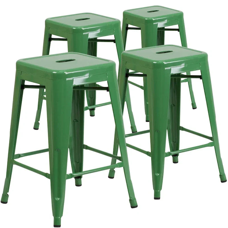 Set of 4 Backless Metal Counter Height Stools for Indoor-Outdoor Use - 24 Hours Square Seat 6