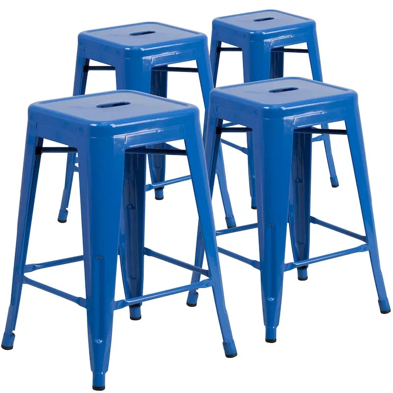 Set of 4 Backless Metal Counter Height Stools for Indoor-Outdoor Use - 24 Hours Square Seat 8