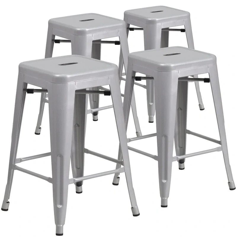 Set of 4 Backless Metal Counter Height Stools for Indoor-Outdoor Use - 24 Hours Square Seat 9