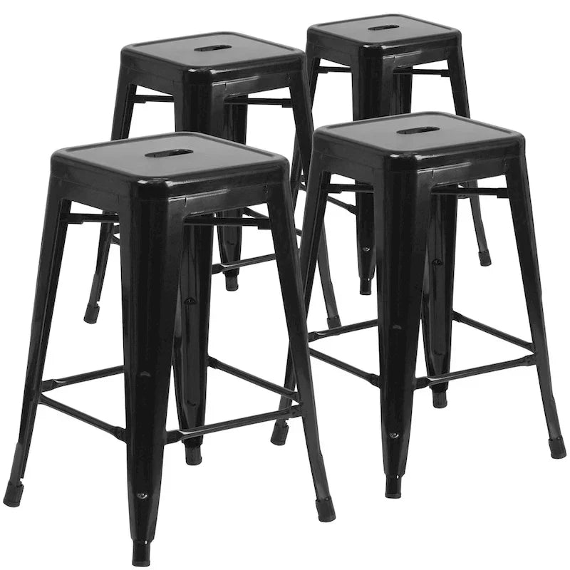Set of 4 Backless Metal Counter Height Stools for Indoor-Outdoor Use - 24 Hours Square Seat 10