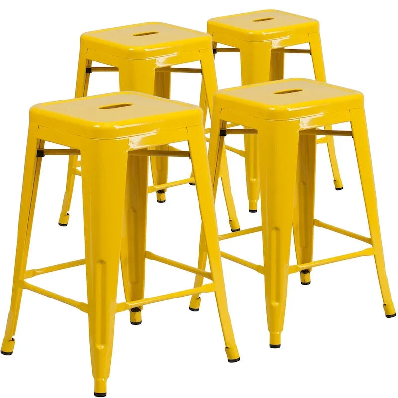 Set of 4 Backless Metal Counter Height Stools for Indoor-Outdoor Use - 24 Hours Square Seat 12