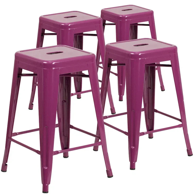 Set of 4 Backless Metal Counter Height Stools for Indoor-Outdoor Use - 24 Hours Square Seat 13
