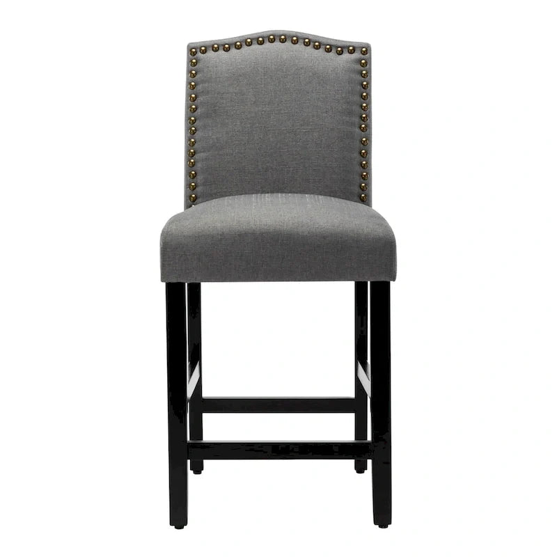 Set of 2 Counter Height Bar Stools with Back - 24-Inch Fabric Upholstered Design and Nailhead Trim 7