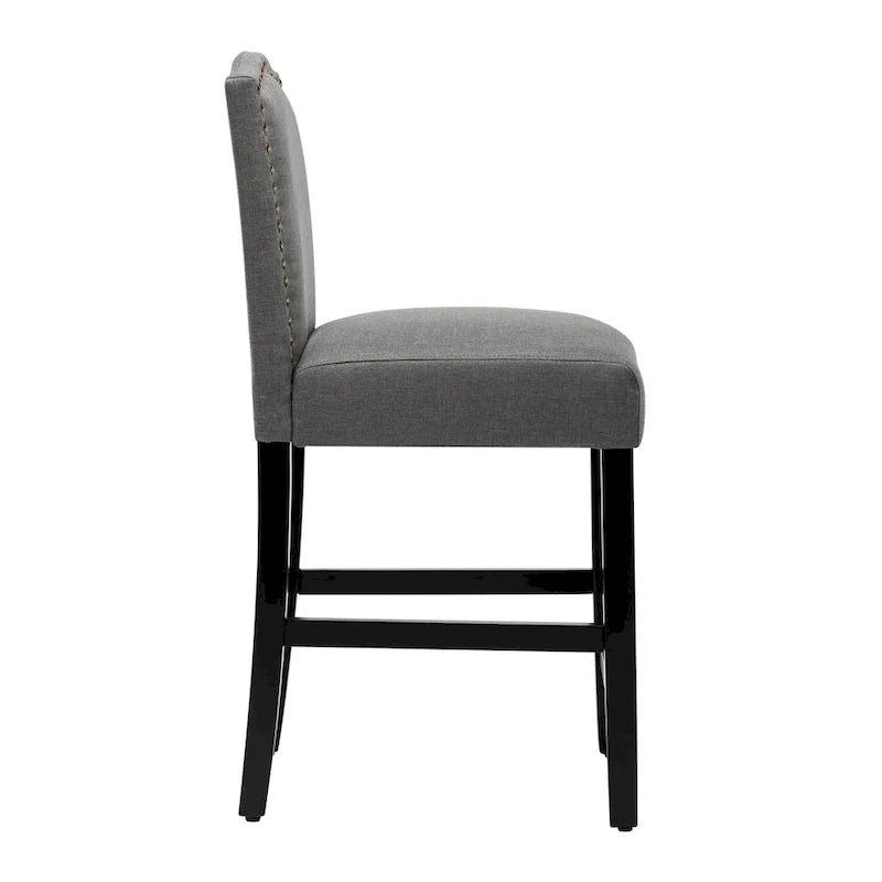 Set of 2 Counter Height Bar Stools with Back - 24-Inch Fabric Upholstered Design and Nailhead Trim 9