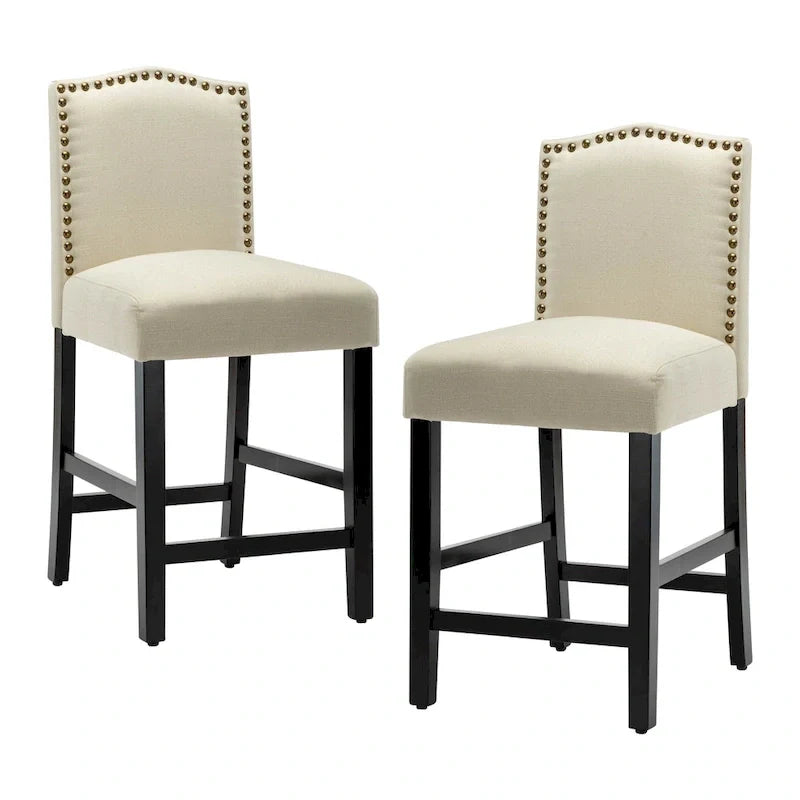 Set of 2 Counter Height Bar Stools with Back - 24-Inch Fabric Upholstered Design and Nailhead Trim 15