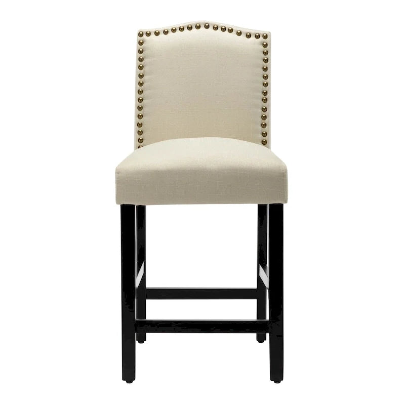 Set of 2 Counter Height Bar Stools with Back - 24-Inch Fabric Upholstered Design and Nailhead Trim 16