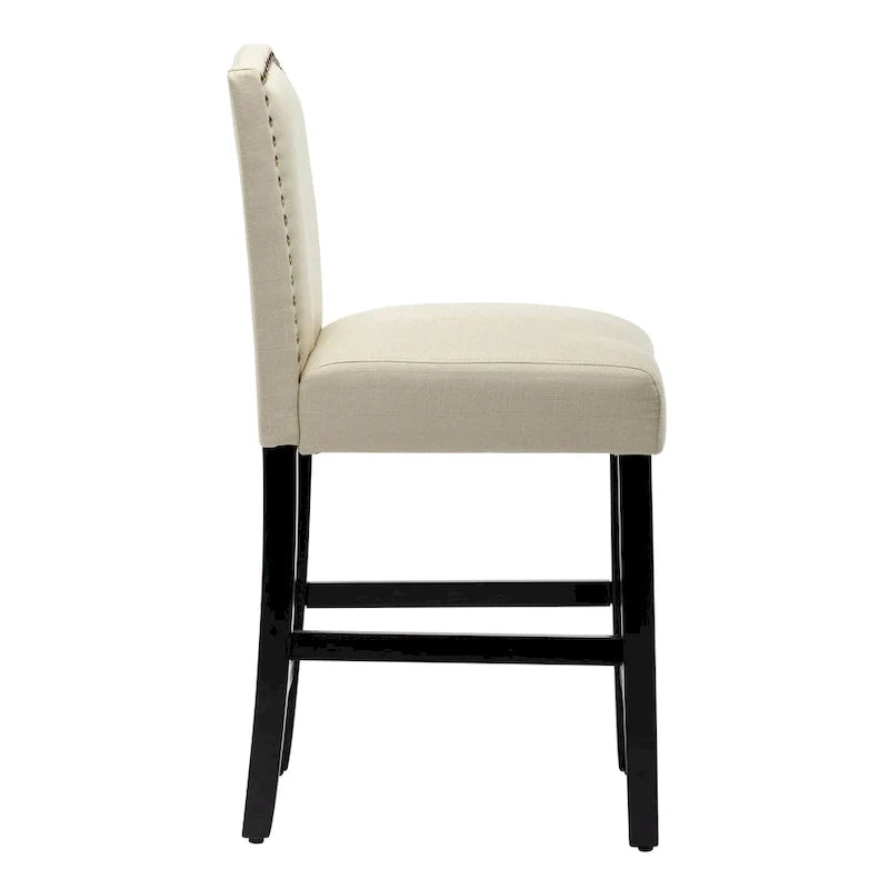 Set of 2 Counter Height Bar Stools with Back - 24-Inch Fabric Upholstered Design and Nailhead Trim 17