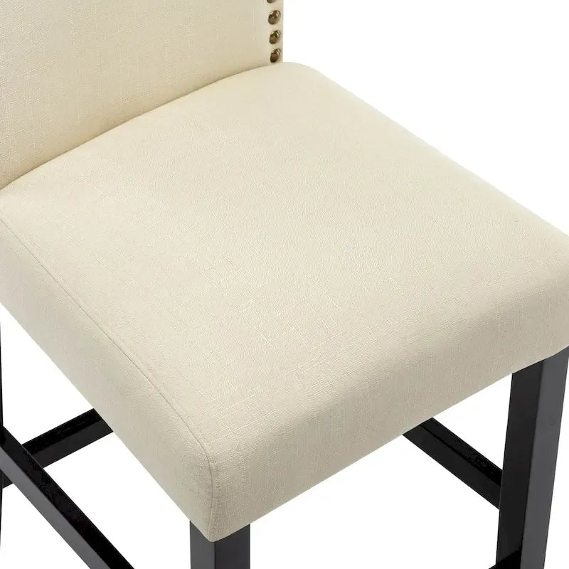 Set of 2 Counter Height Bar Stools with Back - 24-Inch Fabric Upholstered Design and Nailhead Trim 20