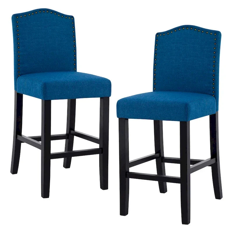 Set of 2 Counter Height Bar Stools with Back - 24-Inch Fabric Upholstered Design and Nailhead Trim 23