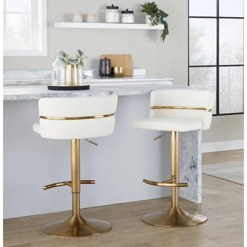 Set of 2 Silver Orchid Lena Adjustable Bar Stools with Rounded T Footrest
