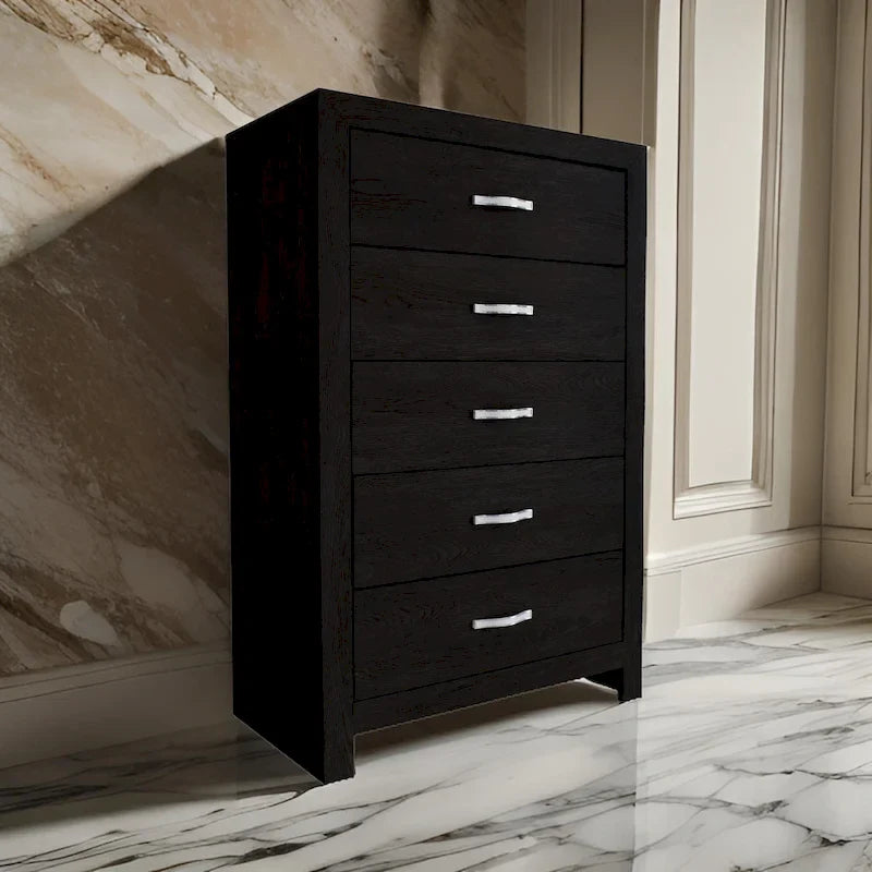 Ancy 48-Inch Tall 5-Drawer Dresser Chest with Faux Diamond Inlay Handles in Black 1