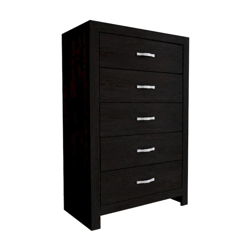 Ancy 48-Inch Tall 5-Drawer Dresser Chest with Faux Diamond Inlay Handles in Black 2