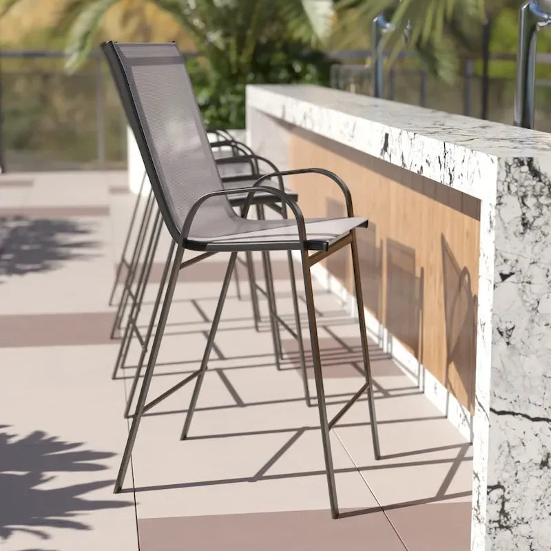 Set of 4 Outdoor Barstools with Flexible Comfort Material - Patio Seating 33