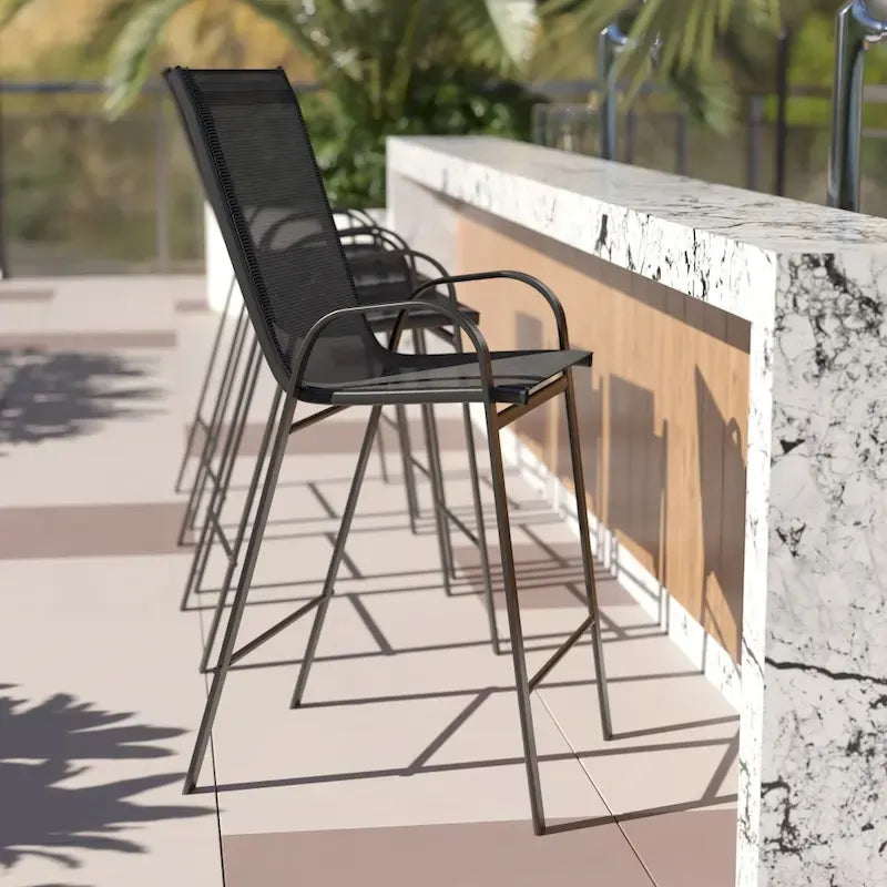 Set of 4 Outdoor Barstools with Flexible Comfort Material - Patio Seating 1