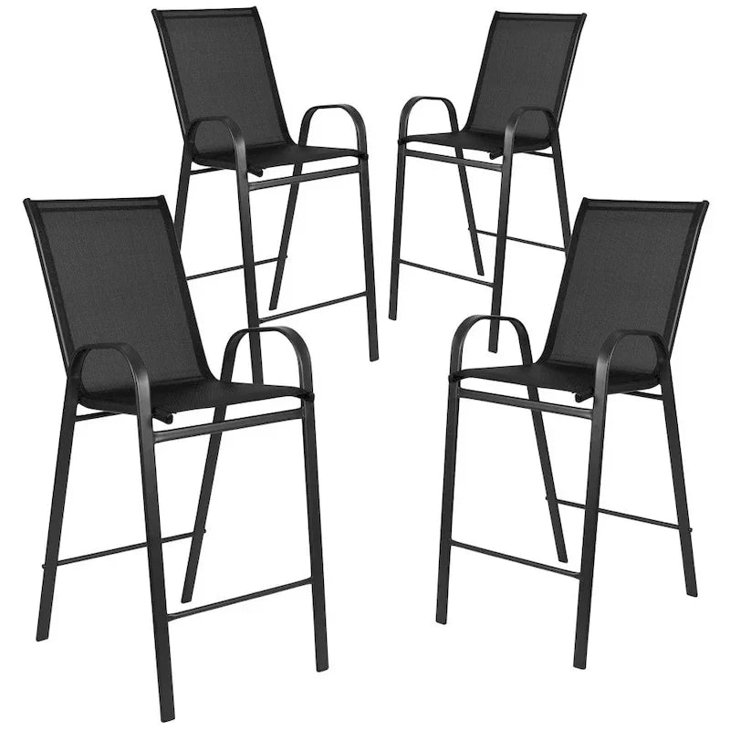 Set of 4 Outdoor Barstools with Flexible Comfort Material - Patio Seating 4