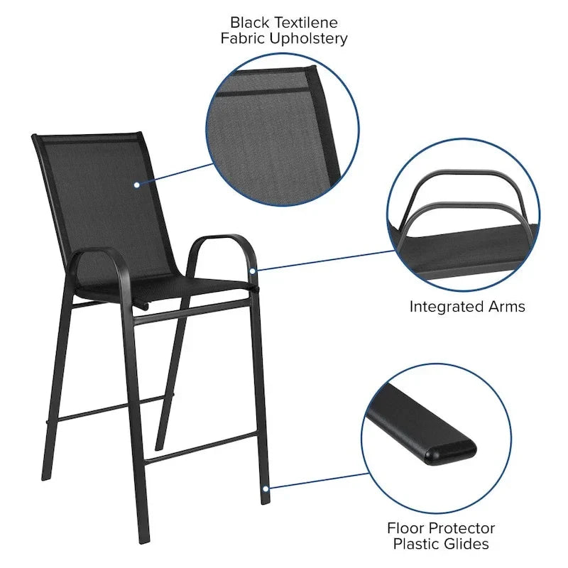 Set of 4 Outdoor Barstools with Flexible Comfort Material - Patio Seating 6