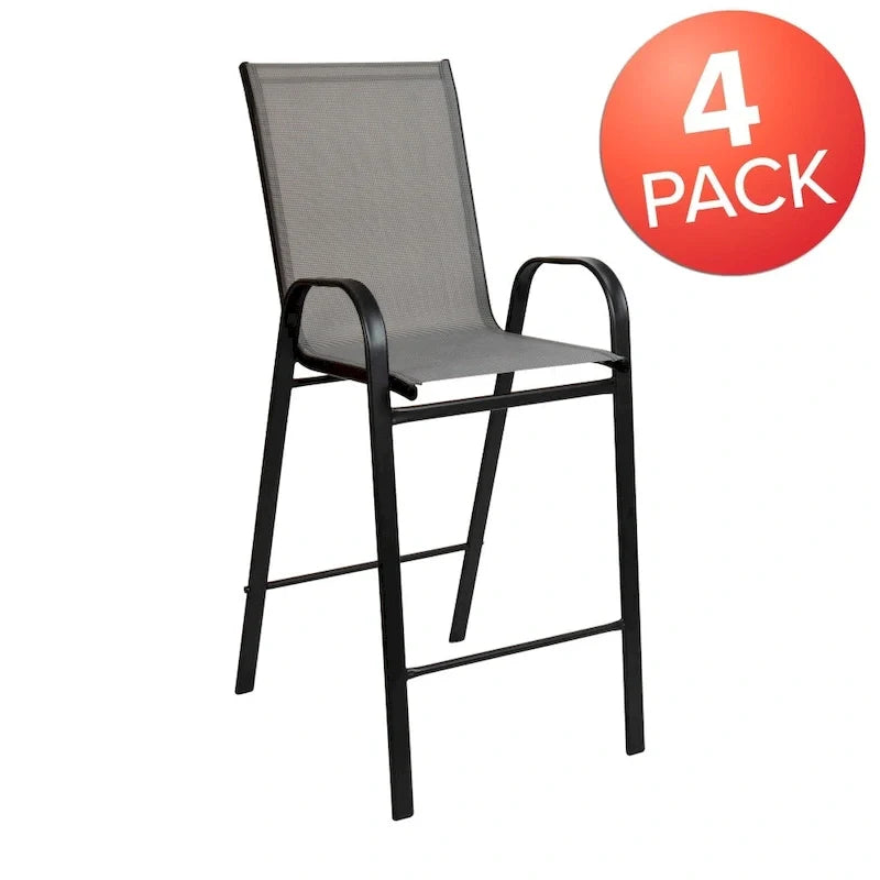 Set of 4 Outdoor Barstools with Flexible Comfort Material - Patio Seating 16