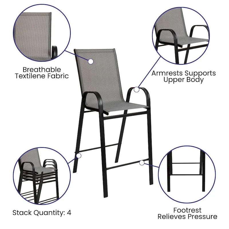 Set of 4 Outdoor Barstools with Flexible Comfort Material - Patio Seating 19