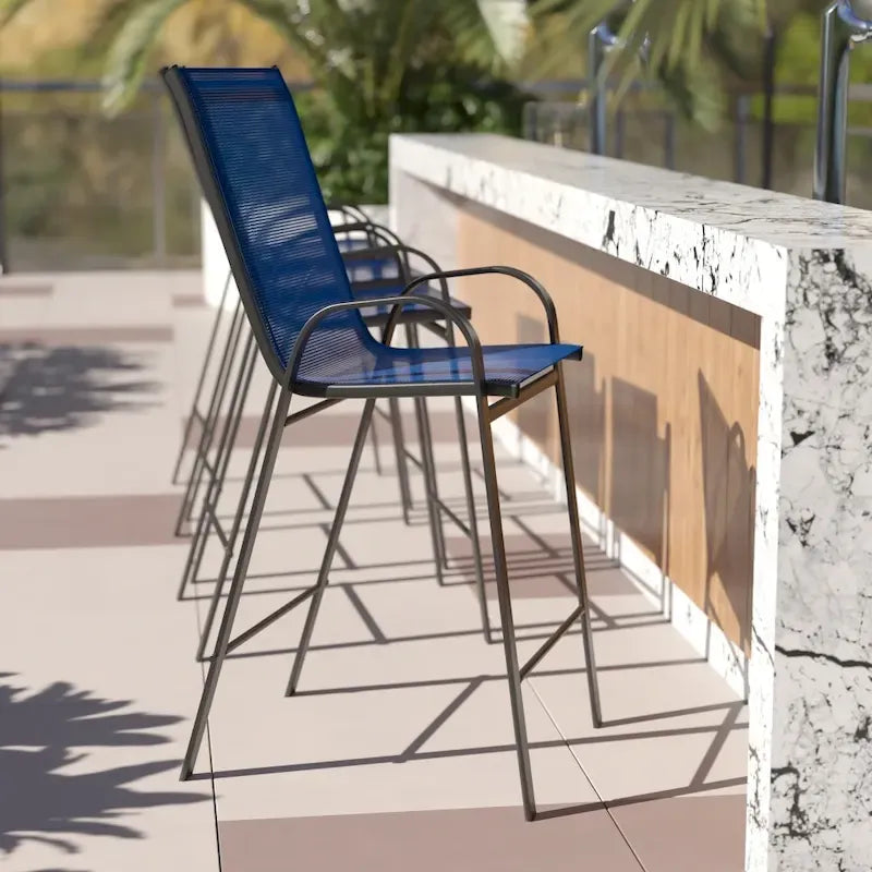 Set of 4 Outdoor Barstools with Flexible Comfort Material - Patio Seating 28