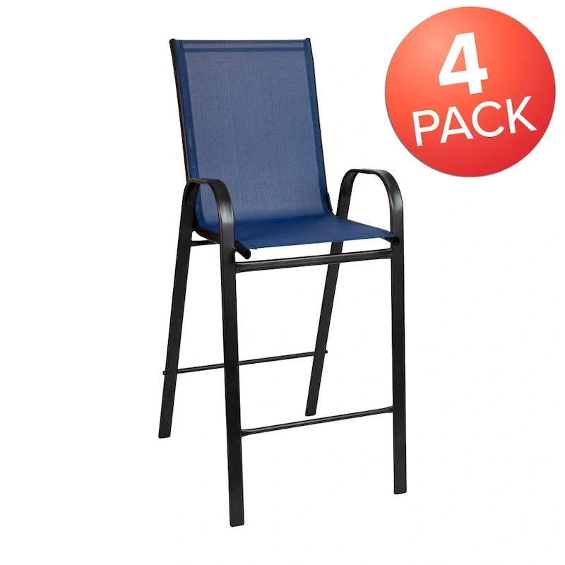 Set of 4 Outdoor Barstools with Flexible Comfort Material - Patio Seating 29