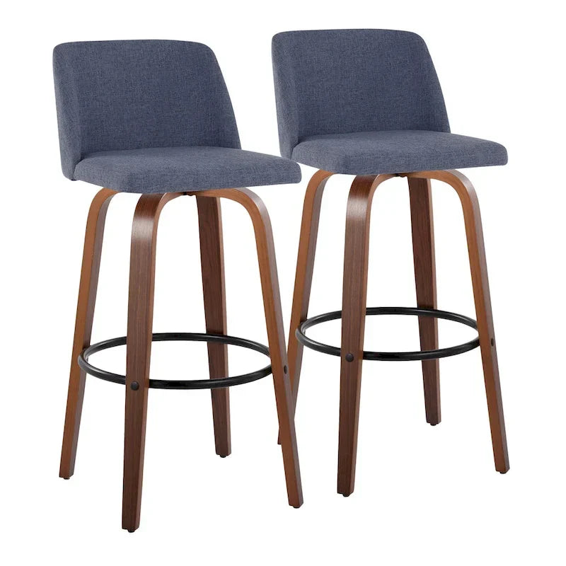 Set of 2 Carson Carrington Vallberga 30-Inch Fixed-Height Bar Stools with Walnut Wood Base 3