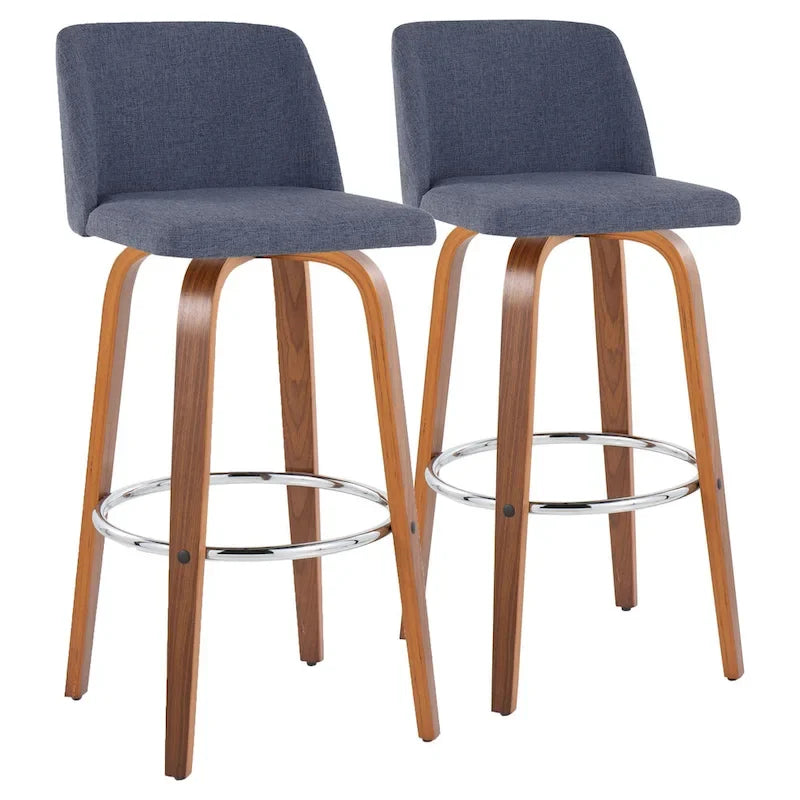 Set of 2 Carson Carrington Vallberga 30-Inch Fixed-Height Bar Stools with Walnut Wood Base 4
