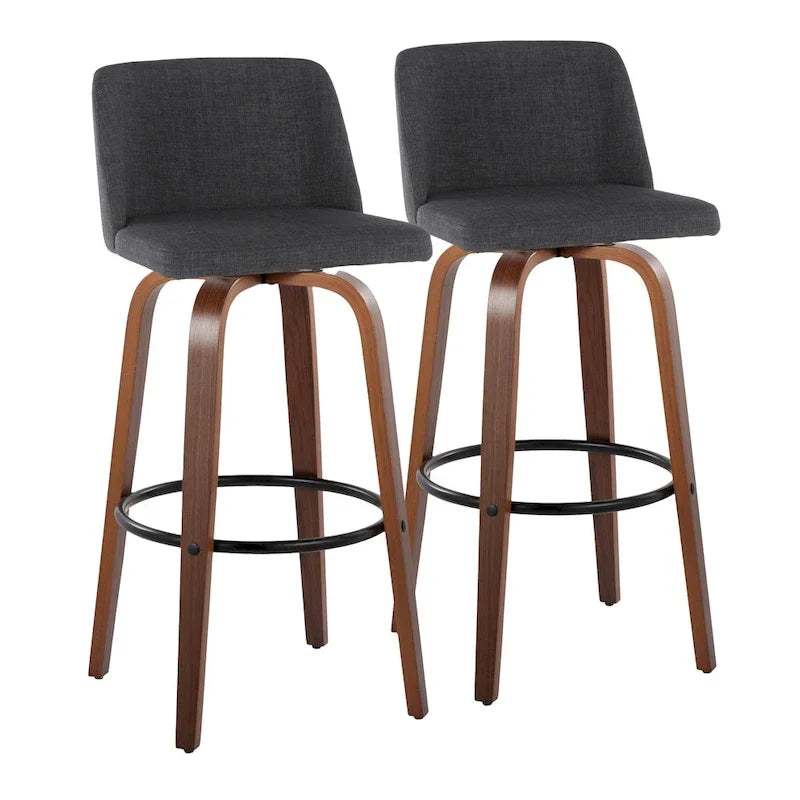 Set of 2 Carson Carrington Vallberga 30-Inch Fixed-Height Bar Stools with Walnut Wood Base 5