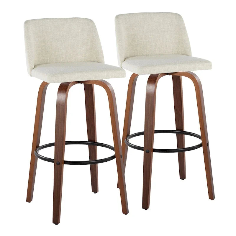 Set of 2 Carson Carrington Vallberga 30-Inch Fixed-Height Bar Stools with Walnut Wood Base 7