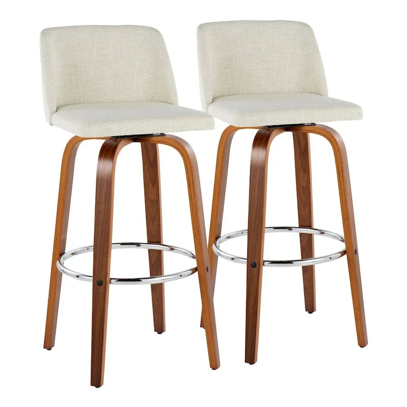 Set of 2 Carson Carrington Vallberga 30-Inch Fixed-Height Bar Stools with Walnut Wood Base 8