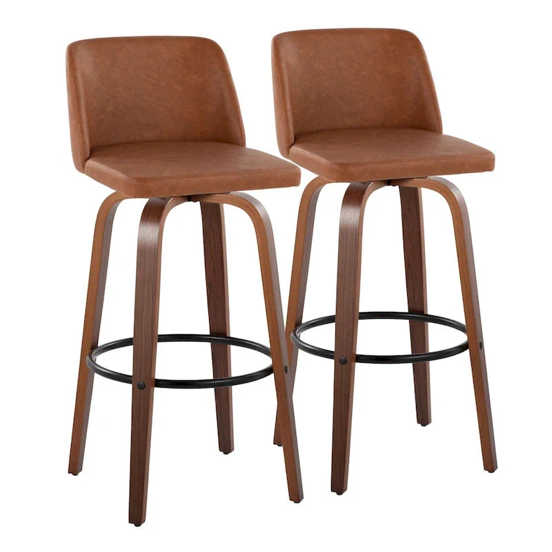 Set of 2 Carson Carrington Vallberga 30-Inch Fixed-Height Bar Stools with Walnut Wood Base 18