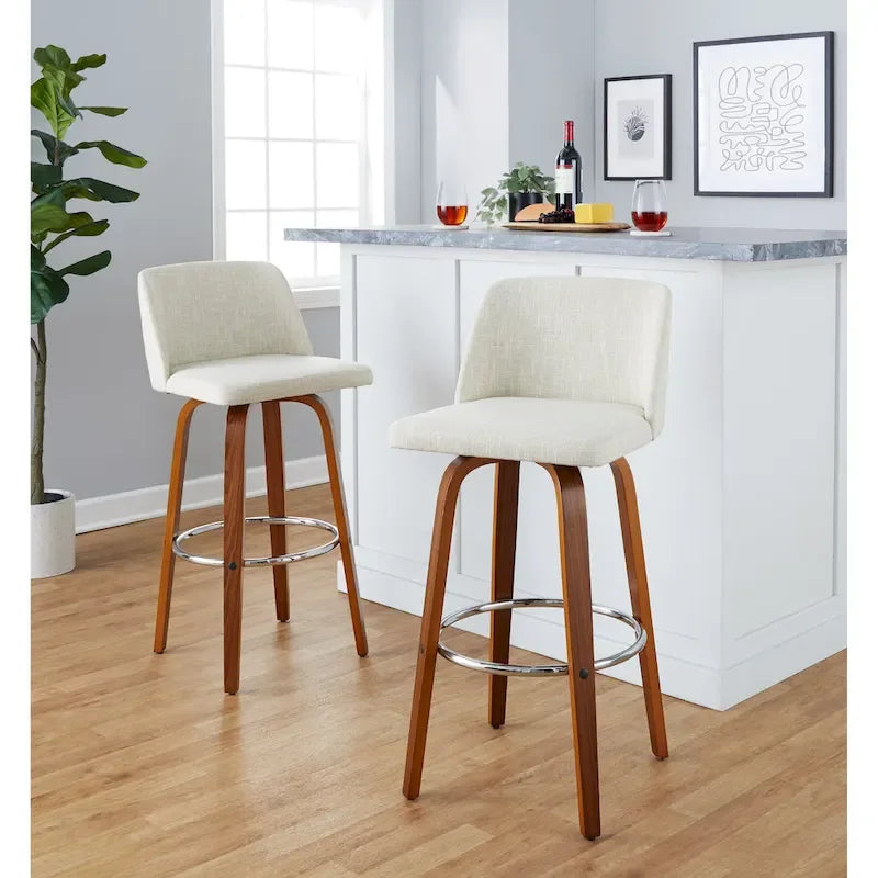 Set of 2 Carson Carrington Vallberga 30-Inch Fixed-Height Bar Stools with Walnut Wood Base 22